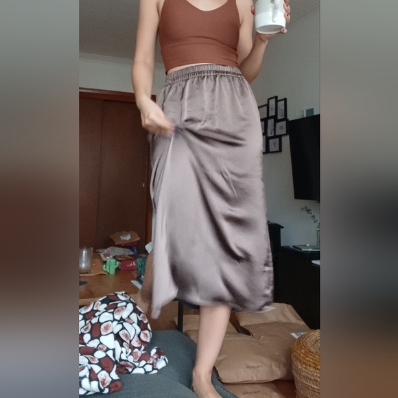 🆕️NWT GAP Satin Midi Skirt in 'Cashmere Brown', Size Medium - Picture 12 of 14